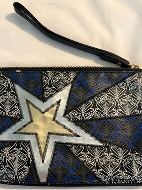 Liberty Star Appliqué Wristlet Clutch in Black, Blue & Gold